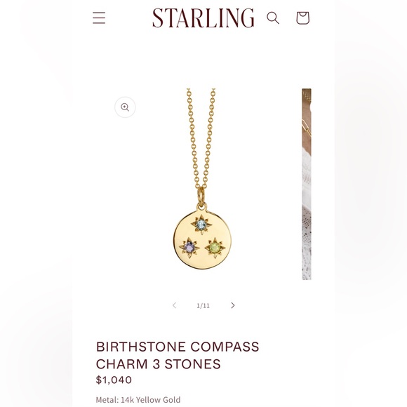 Starling Birthstone Compass Charm with 3 Stones - Picture 1 of 7